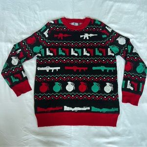 Guns Grenades Ugly Christmas Sweater Large Never Worn Red Green Black Holiday
